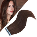 Benehair Medium Brown Tape in Human Hair Extensions 40 Pieces 100g 18inch Tape on Seamless Skin Weft Long Straight Remy Hair Invisible Double Sided for Women