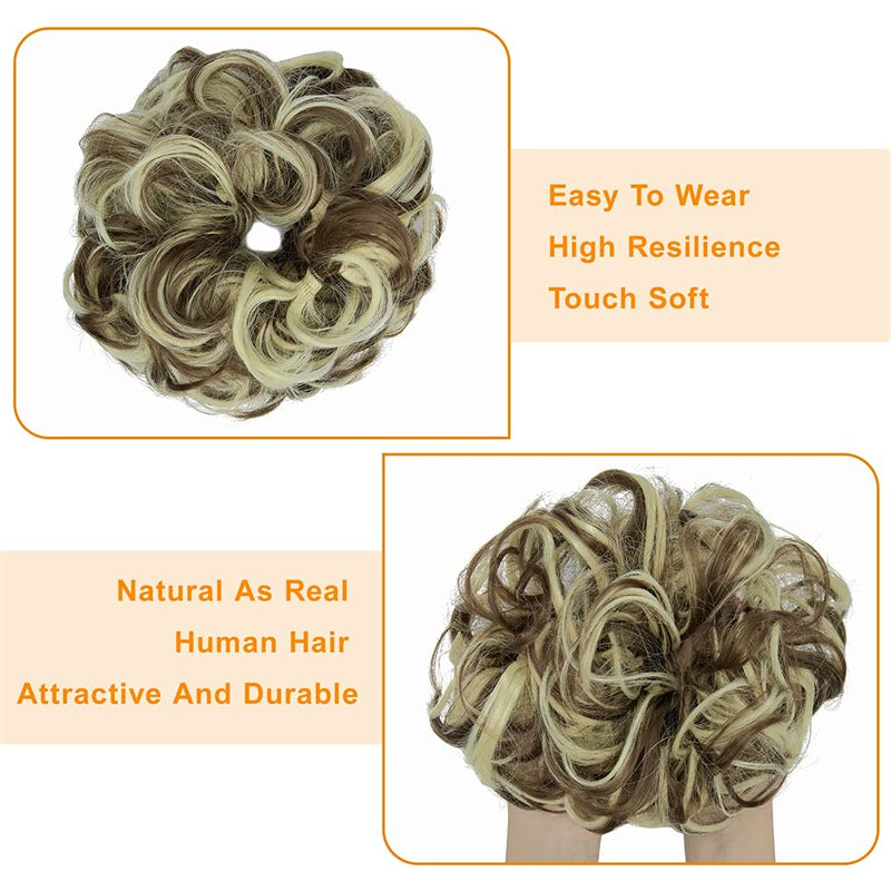 Messy Bun Hair Piece for Women Thick Updo Scrunchies Hair Extension Ponytail Hair Accessories Brown Mix Bleach Blonde OMGREAT