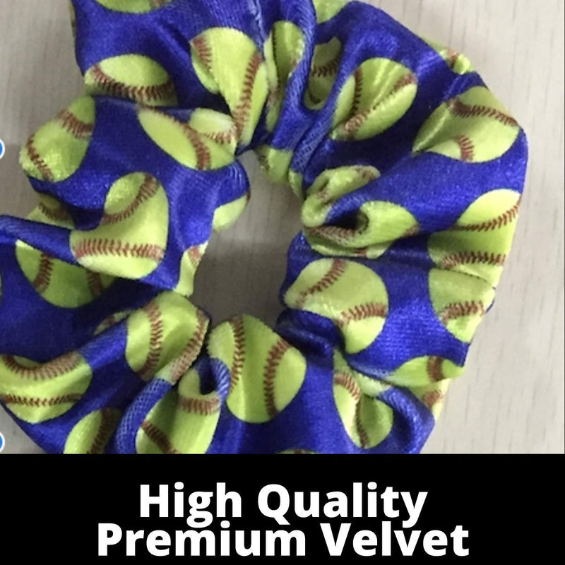 Softball Scrunchie, Softball Hair Accessories, Girls Softball Premium Velvet Scrunchie, Gift for Softball Player and Softball Teams (Blue) Infinity Collection