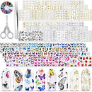 EAONE 60 Sheets Nail Art Stickers Self-Adhesive Nail Decals Water Transfer Butterfly Nail Tattoos Flowers and Leaf Nail Art Foils with Nail Gems Tweezers and Scissors for Women Girls DIY Nail Art EAONE