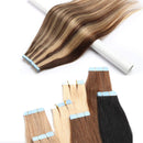 Rooted Tape In Hair Extensions Real Human Hair Invisible Seamless Skin Weft Double Side Tape Remy Human Hair Hightlight Long Straight Natural For Women (14'',40g,
