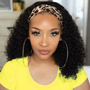 16 Inch Kinky Curly Headband Wig Human Hair for Black Women 150% Density Brazilian Virgin Human Hair Half Wig With Headband Attached Heaband Wig Curly Brazilian Virgin Non Lace Front Wig Mengkai Hair mengkai Store