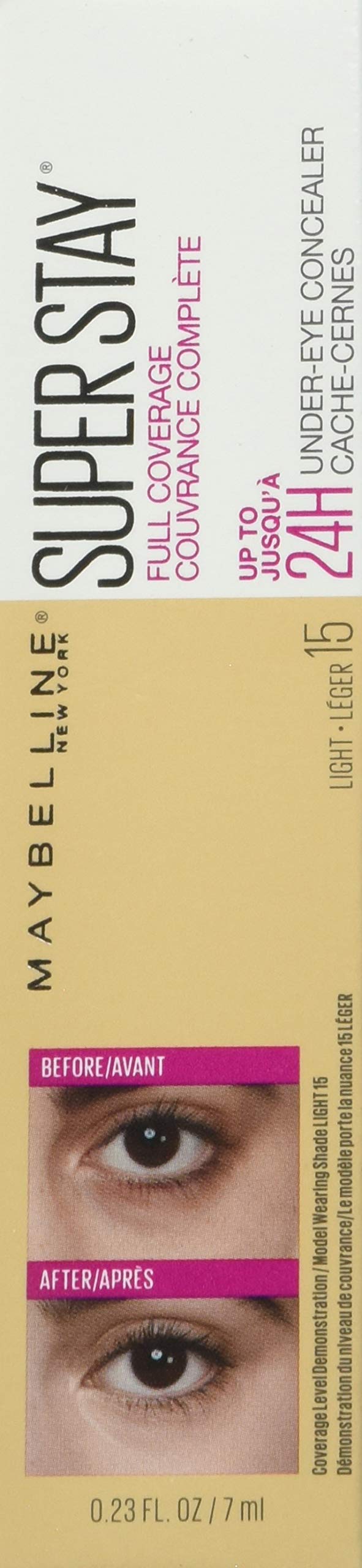 Maybelline Super Stay Super Stay Full Coverage, Brightening, Long Lasting, Under-eye Concealer Liquid Makeup Forup to 24H Wear, With Paddle Applicator, Light, 0.23 fl. oz. Maybelline New York