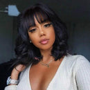 Short Bob Wigs Body Wave Human Hair Wig with Bangs Brazilian Virgin Human Hair None Lace Front Wigs With Bangs 130% Density Glueless Machine Made Wigs For Black Women 10 Inch Beafay Hair