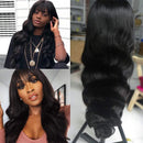 ISEE Hair Lace Front Wigs Brazilian Body Wave Human Hair Wigs for Black Women Pre Plucked Hairline 150% Density Lace Front Wigs with Baby Hair Natural Color (24'', Body Wave With Bangs) ISEE Store
