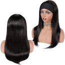 Borchan Headband Wig Straight Headband Wig for Black Woman 100% Remy Human Hair Headband Wig None Lace Front Wig with Headband Attached 150% Density Natural Black Color 18 inch Borchan