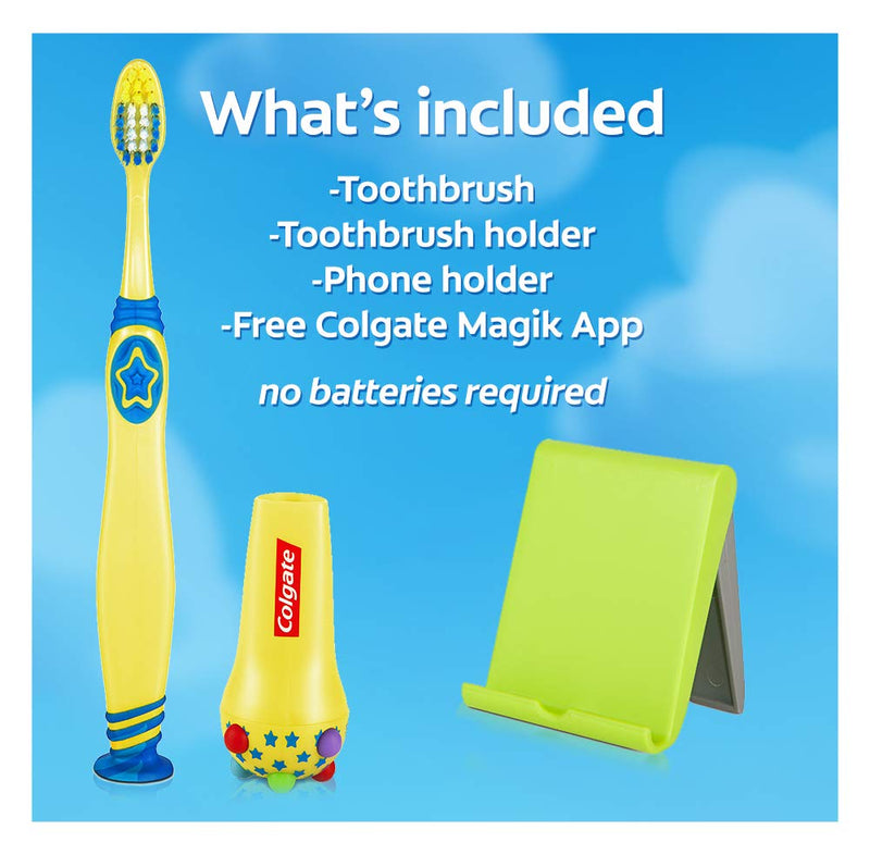 Colgate Magik Smart Toothbrush for Kids, Kids Toothbrush Timer with Fun Brushing Games Yellow 1 Count Colgate