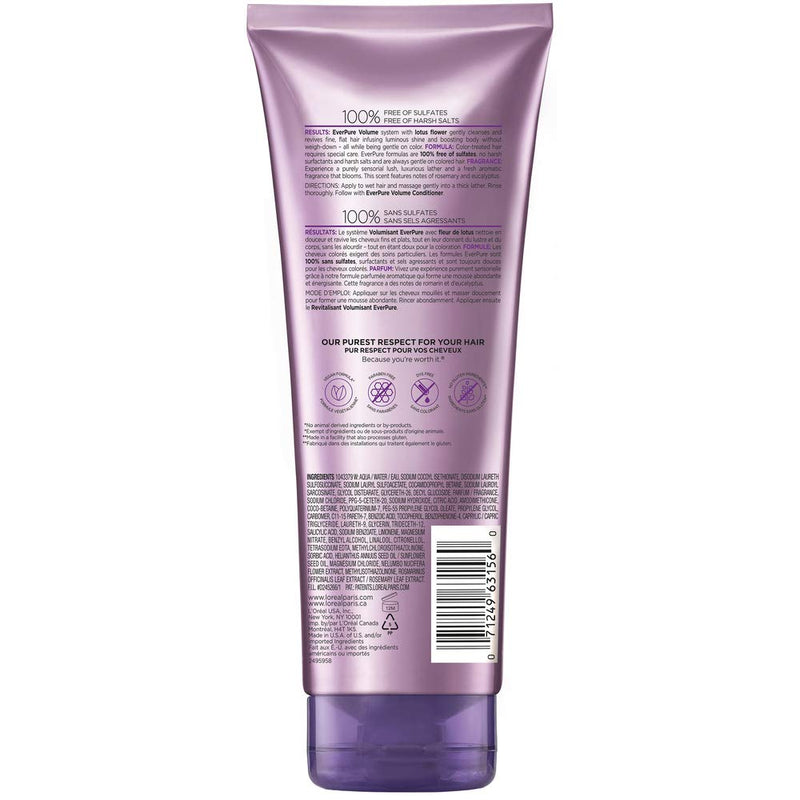 L'Oreal Paris EverPure Volume Sulfate Free Shampoo for Color-Treated Hair, Volume + Shine for Fine, Flat Hair, with Lotus Flower, 11 Fl; Oz (Packaging May Vary) L'Oreal Paris
