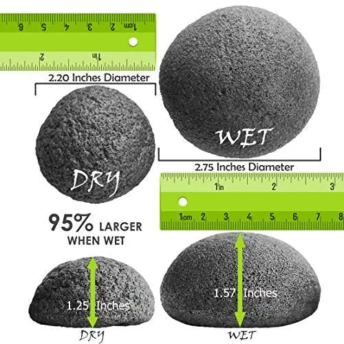 Konjac Sponge (3 Pack) Activated Bamboo Charcoal. Facial Cleansing & Exfoliating Beauty Sponges The Beauty Shelf