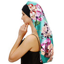 Sent Hair Extra Long Satin Bonnet Sleep Cap for Women Double Layer Silky Hair Bonnet for Braids,Curly,Long Hair- Soft Elastic Band,Green Floral sent hair