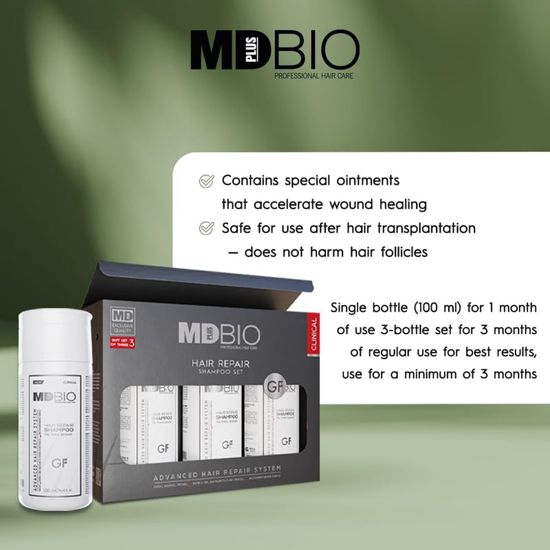 MBBIO Professional Hair Repair Shampoo Set 3 x 3.4oz – Advanced Post-Transplant Care with Growth Factors, Plant Stem Cells & DHT Blockers for Scalp Healing, Hair Strengthening, and Fuller Growth Infinity Warehouse