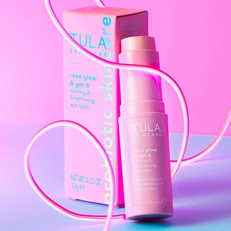 TULA Skin Care Rose Glow & Get It Cooling & Brightening Eye Balm | Dark Circle Under Eye Treatment, Instantly Hydrate and Brighten Undereye Area, Perfect to Use On-the-go | 0.35 oz. TULA