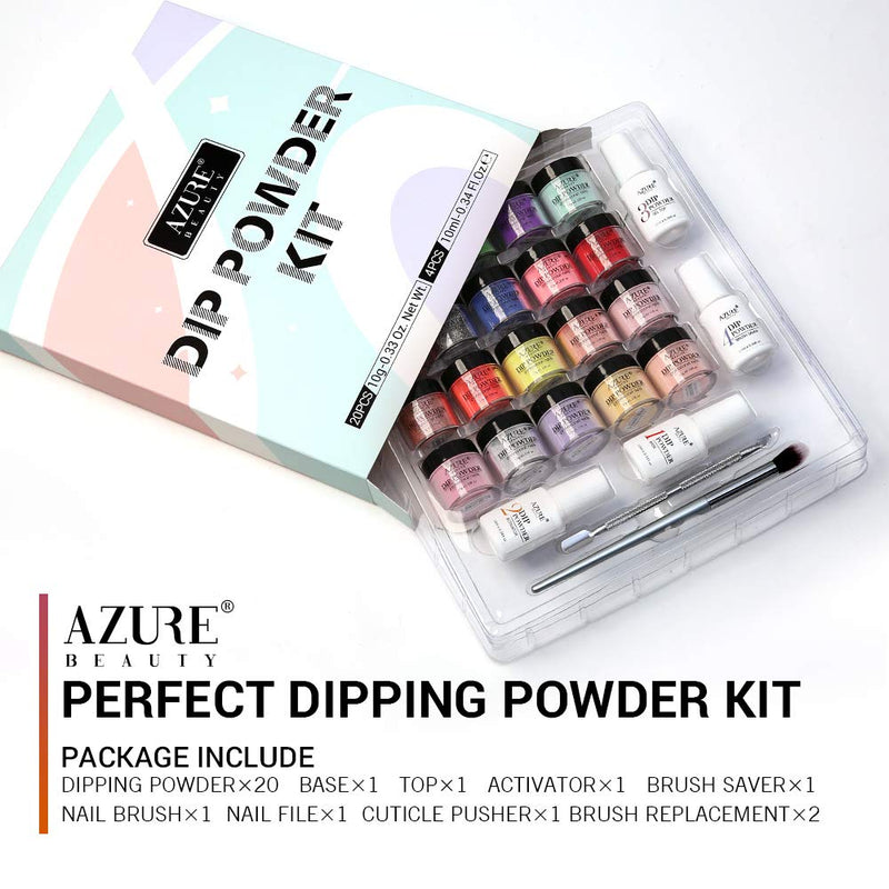 AZUREBEAUTY 20 Colors Rainbow Candy Glitter Dipping Powder Nail Starter Kit Acrylic Dipping Powder System Essential Kit for French Nail Manicure Nail Art Set AZUREBEAUTY Store