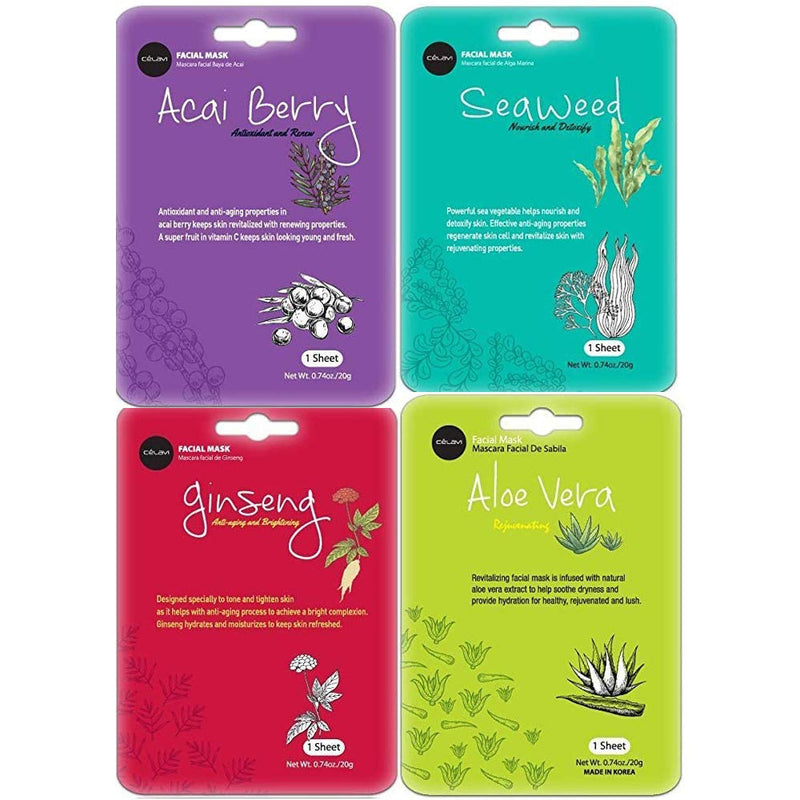 Celavi Face Mask Set Korean Beauty Essence Facial Paper Sheet Mask Korea Skin Care Moisturizing 3 Packs of each 12 New flavors K-Beauty Skincare 36 masks in a pack Made in Korea Celavi Cosmetics