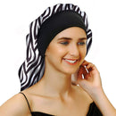 Sent Hair Extra Long Satin Bonnet for Women Silky Sleep Cap Double Layer Long Hair Bonnet for Braids,Curly,Long Hair- Soft Elastic Band,Black & White Pattern sent hair