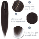 100% Remy Human Hair Ponytail Extension Clip In One Piece Claw/Jaw Clip Ponytail Hairpiece Pony Tail Extensions Natural For Girl Lady Women Long Straight