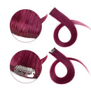 Winsky Burgundy Clip in Colored Hair Extensions 100% Real Human Hair - Straight Highlights Colored Clip on Hairpieces 5 Pieces/Set (18inch, Burgundy) Winsky