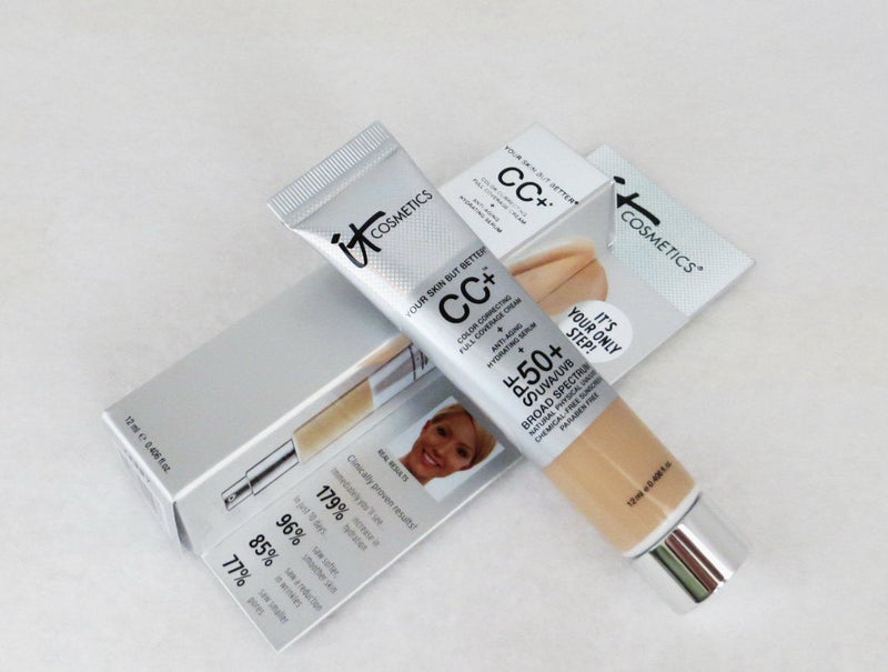 IT Cosmetics Your Skin But Better CC+ Cream Travel Size, Light (W) - Color Correcting Cream, Full-Coverage Foundation, Hydrating Serum & SPF 50+ Sunscreen - Natural Finish - 0.406 fl oz It Cosmetics