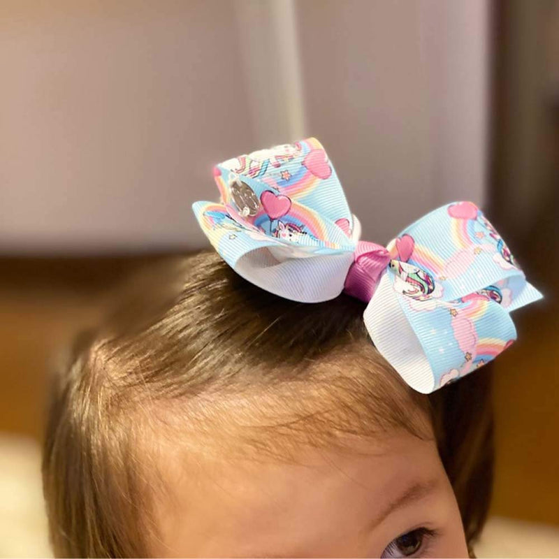 6 Pieces/Set 5 Inches Rainbow Printed Knot Ribbon Siwa Bows For Girls Handmade Boutique Hair Clips Children Hair Accessories (STYLE-1) TAYESHA