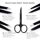 Tweezers Set 5-Piece - Professional Stainless Steel Tweezers with Curved Scissors, Best Precision Tweezer for Eyebrows, Splinter & Ingrown Hair Removal with Leather Travel Case (Black) Sabado