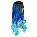 HANNE Long Body Wave Synthetic Wigs For Black and White Women Ombre Blue Heat Resistant Glueless Synthetic Hair Wavy Wigs Halloween Cosplay Party/Daily Full Wig (Ombre Blue) HANNE Store