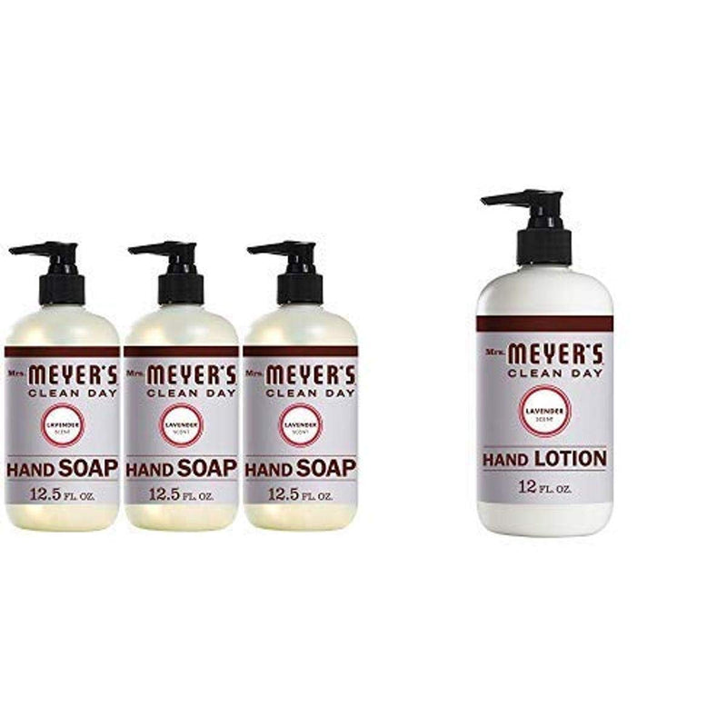 Mrs. Meyer’s Clean Day Liquid Hand Soap Bottle, Lavender Scent, 12.5 Fl Oz, Pack of 3 and Mrs. Meyer’s Clean Day Hand Lotion, Lavender Scent, 12 Ounce Bottle MRS. MEYER'S CLEAN DAY