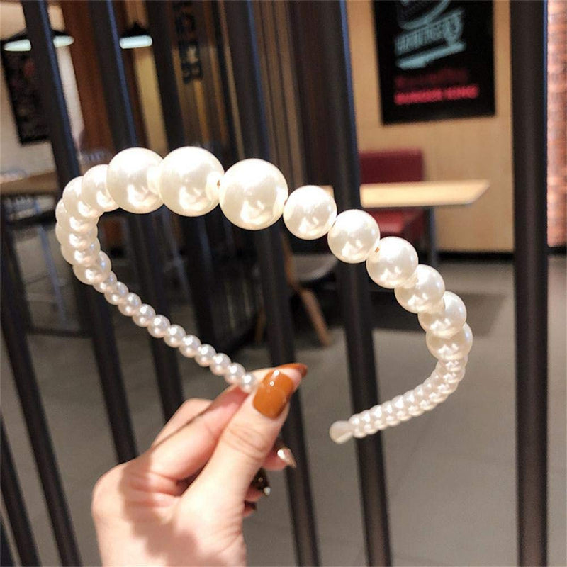 Aoxmas 3pcs White Faux Pearl Hairbands Bridal Hair Hoop Wedding Hair Accessories Pearl Headbands for Women Girls Aoxmas