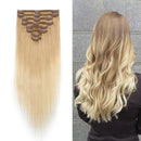 22"/22 inch 160g Double Weft Clip in Remy Human Hair Extensions Ombre Grade 7A Quality Full Head Thick Thickened Long Straight 8pcs 18clips Highlighted,Dark Blonde to Bleach Blonde MY-LADY