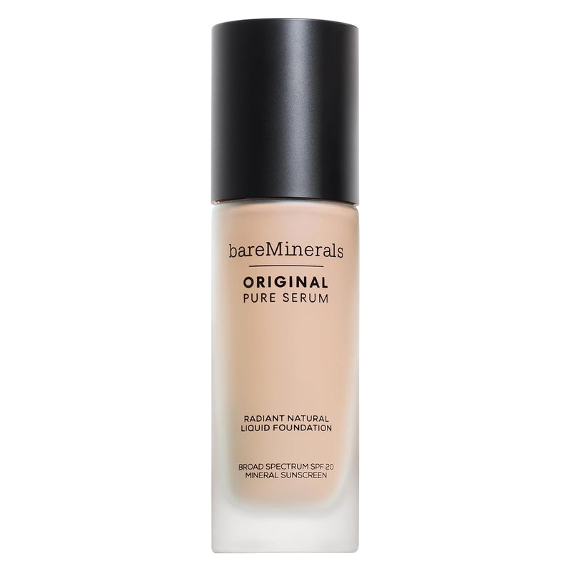 bareMinerals Original Pure Serum Radiant Natural Liquid Foundation Mineral SPF 20, Hydrating Skin Tint, Dewy Finish, Lightweight, Medium Coverage, Non-Comedogenic, Vegan - Infinity Warehouse