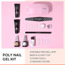 Modelones Poly Extension Gel Nail Kit 2PCS Builder Extension Gel Nude White Colors with Mini Nail Lamp Slip Solution Rhinestone Nail Manicure All-in-one Kit French DIY Nail Art Design Beginner Kit modelones