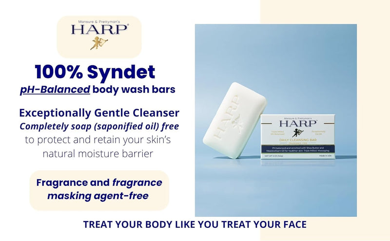 HARP pH-Balanced (5.0-6.0) Body Wash Bar. 100% Syndet. Protects Moisture Barrier For Sensitive, Dry or Irritated skin. + Shea Butter/Borage Oil. Non-Comedogenic. FRAGRANCE FREE Infinity Warehouse