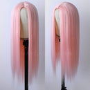 Maycaur Pink Synthetic Hair Wigs with Natural Baby Hair Long Straight Women's Wig Heat Resistant Synthetic No Lace Wigs for Fashion Women Maycaur Store