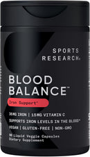 Sports Research® Blood Balance Iron Supplement - 36 MG Iron + Folate & Vitamin C for Absorption - Red Blood Cell Support for Women & Men* - Vegan Certified · Non-GMO · Gluten-Free - 90 Capsules Infinity Warehouse
