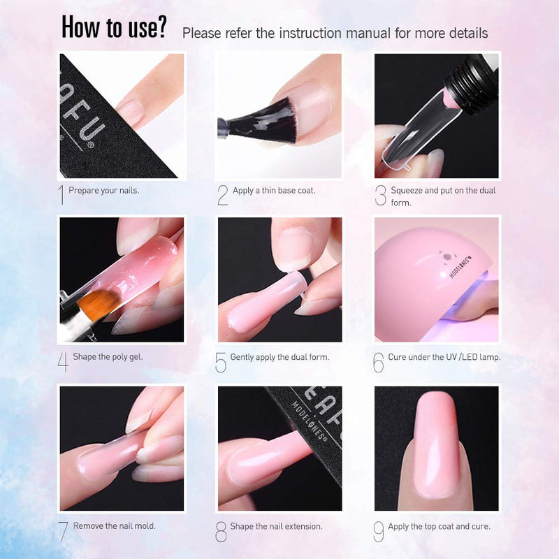 Modelones Poly Nail Gel Kit - 6 Colors with 48W Nail Lamp Slip Solution Rhinestone Glitter All In One Kit for Nail Manicure Beginner Starter Kit DIY at Home Beauty Gift modelones