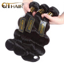 QTHAIR 12A Body Wave Human Hair Bundles with Closure (10 10 +10) 8A Brazilian Virgin Hair 2 Bundles with Closure Natural Black Color QTHAIR
