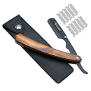 Professional Barber Straight Edge Razor - Salon Hair Cut Stainless Steel Safety Blade for Close Shaving, Navalha De Barbeiro (with 10 single edge sharp blades) (Wooden handle) 4kblades