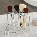mDesign Decorative Makeup Brush Storage Organizer Tray Stand for Bathroom Vanity Counter Tops, Dressing Tables, Cosmetic Stations - 3 Sections with Removable Bottom Tray - Chrome/Clear mDesign