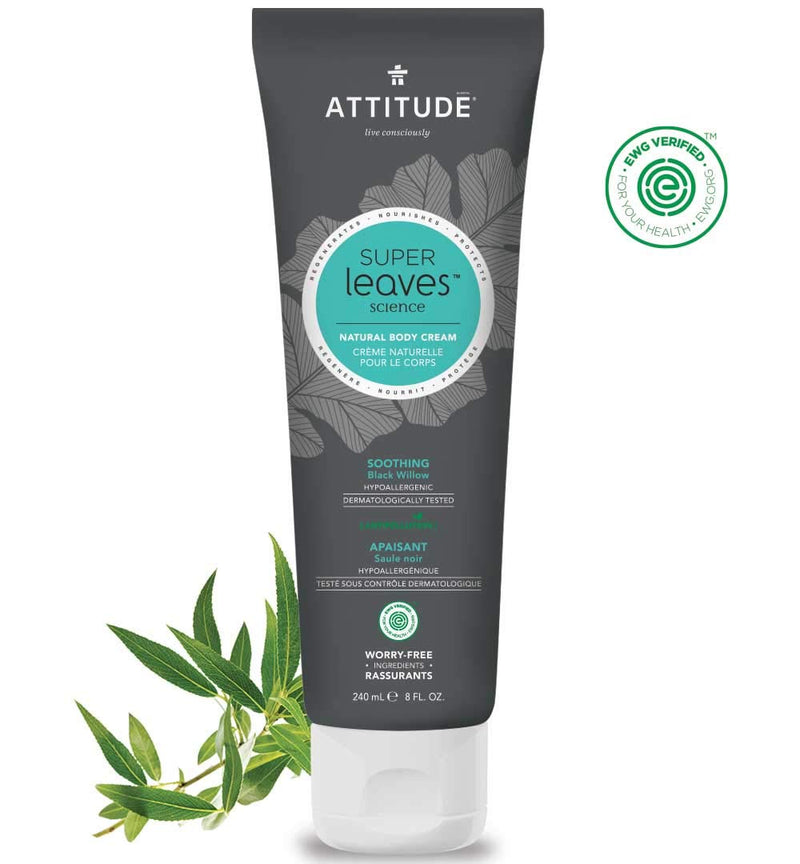 ATTITUDE Super Leaves, Hypoallergenic Soothing Body Cream, Black Willow & Aspen,, 8 Fl Oz (Pack of 1) (18195) ATTITUDE