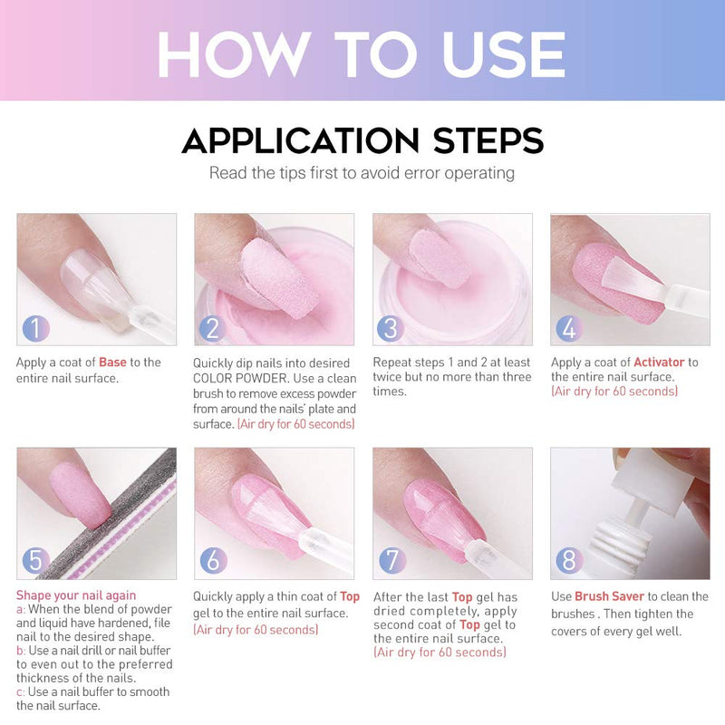 Dip Powder Nail Kit Starter, AZUREBEAUTY Blue Black 8 Colors Acrylic Dipping Powder System Essential Liquid Set with Top/Base Coat Activator Brush Saver for French Nail Art Manicure Beginner DIY Salon AZUREBEAUTY