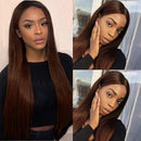 Maycaur 13X4 Inch Long Straight Brown Lace Front Wigs for Fashion Women Black Brown Ombre Color Synthetic Lace Front Wigs with Natural Baby Hair 24 Inch Maycaur
