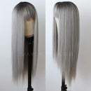Maycaur Grey Color Synthetic Hair Wigs with Full Bangs Black Gray Ombre Color Long Straight Women's Wig Heat Resistant Hair Synthetic No Lace Wigs for Fashion Women Maycaur Store