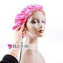 ELIHAIR Stain Bonnet Silky Sleep Cap Adjustable Satin Cap for Night Sleeping Hair Bonnet Reversible Double Layer Rose/Beige ELIHAIR