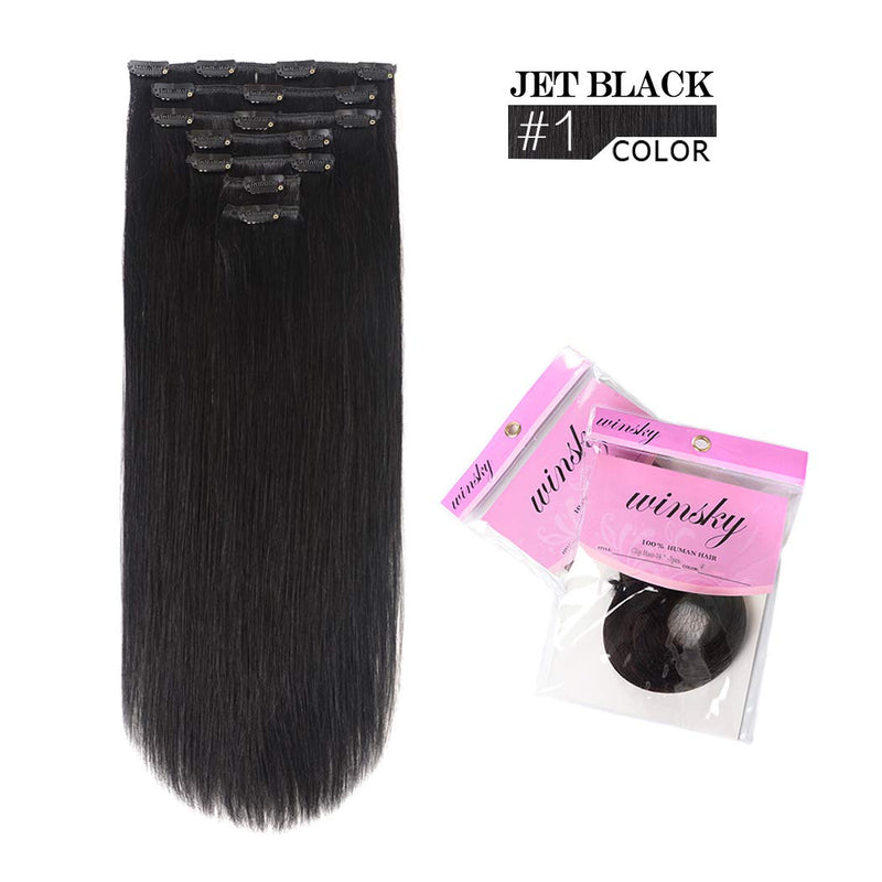 18 inches Clip in Hair Extensions Remy Human Hair - 7pcs 120g Silky Straight Thick 100% Real Black Human Hairpieces Clip on for Women Beauty