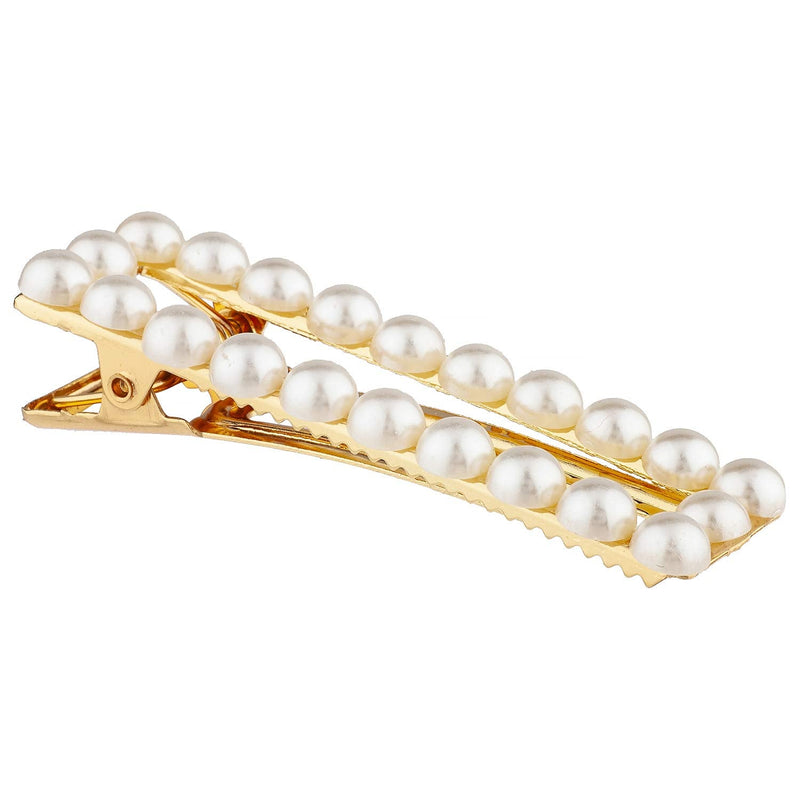 LUX ACCESSORIES White Pearl Rectangle Goldtone Hair Clip Bridal Bobby Pin Barrette LUX ACCESSORIES