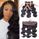 ALLRUN Body Wave Bundles with Frontal with Baby Hair Human Hair Bundles with 13x4 Lace Frontal 8A Grade Body Wave Brazilian Virgin Hair (14 16 18+12 Inch) ALLRUN Store