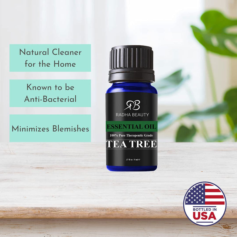 New Radha Beauty Tea Tree Essential Oil 10ml. - 100% Pure & Natural Premium Melaleuca Therapeutic Grade - Great with Soaps, Shampoo, Body Wash, Aromatherapy Radha Beauty