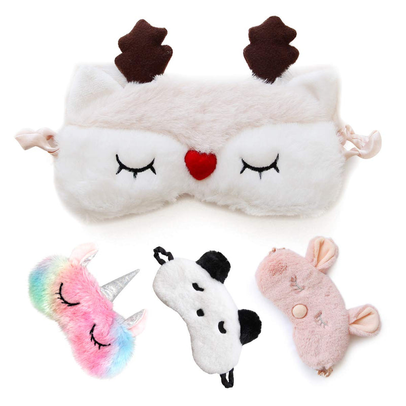 Cute Sleep Mask - Soft and Comfortable Animal Plush Blindfold Eye Cover for Kids Girls Women, Great Eyeshade for Travel, Shift Work, Meditation, Washable(White Deer) H HOMEWINS