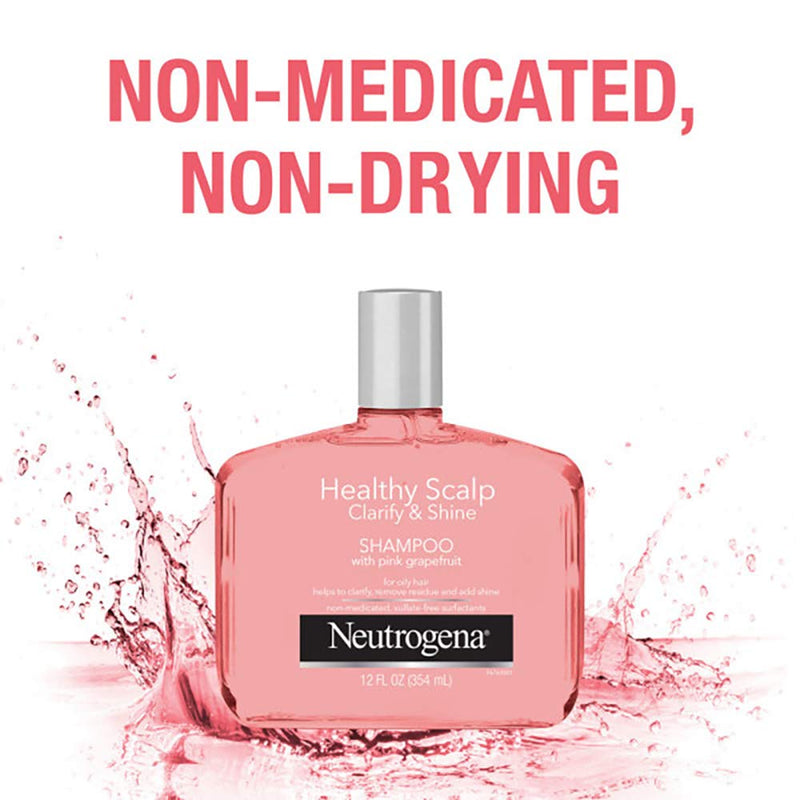 Neutrogena Exfoliating Healthy Scalp Clarify & Shine Shampoo for Oily Hair and Scalp, Anti-Residue Shampoo with Pink Grapefruit, pH-Balanced, Paraben & Phthalate-Free, Color-Safe, 12oz Neutrogena