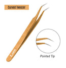 LIVINO Eyelash Extension Tweezers Straight - Set of 2 Stainless Steel Extension Tweezers with Curved Tip - Eyelash Extension Supplies Nipper for Eyelash Extensions Eyelash Tweezers Exclaim Beauty