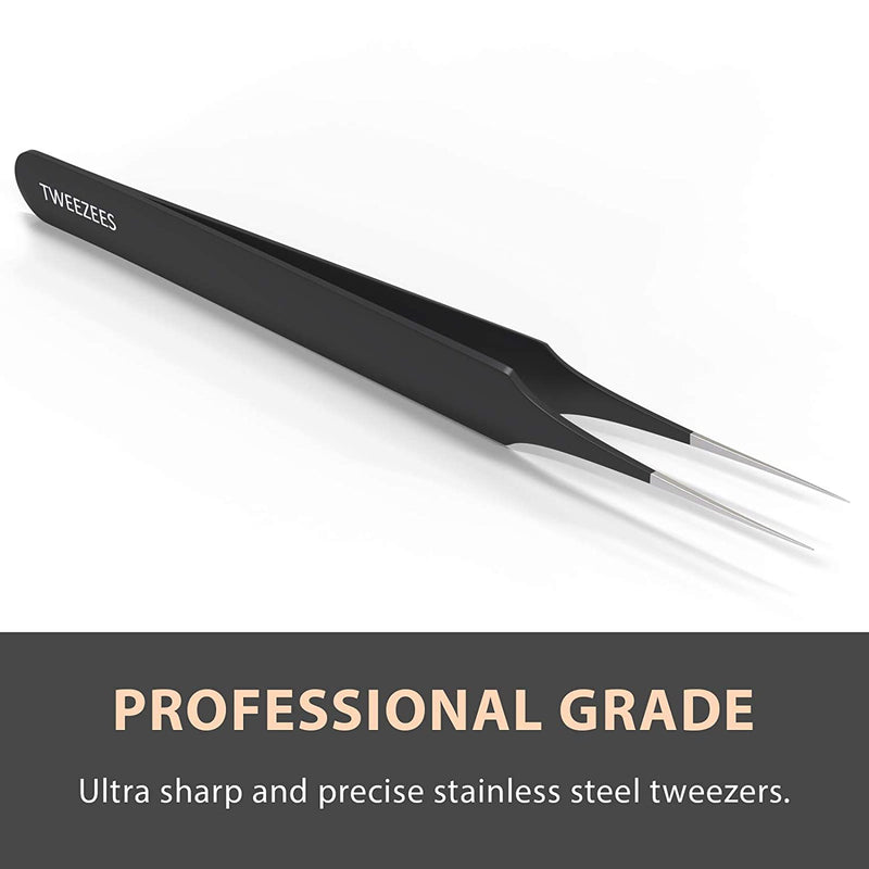 Ingrown Hair Tweezers | Pointed Tip | 2 Pack | Black | Precision Stainless Steel | Extra Sharp and Perfectly Aligned for Ingrown Hair Treatment & Splinter Removal For Men and Women | By Tweezees Tweezees